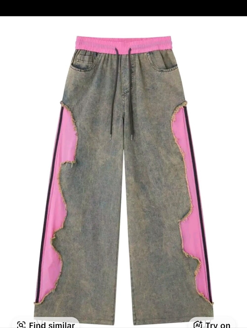 Denim/Track MIX Two-Tone Wide Leg Jeans with Pink Trim